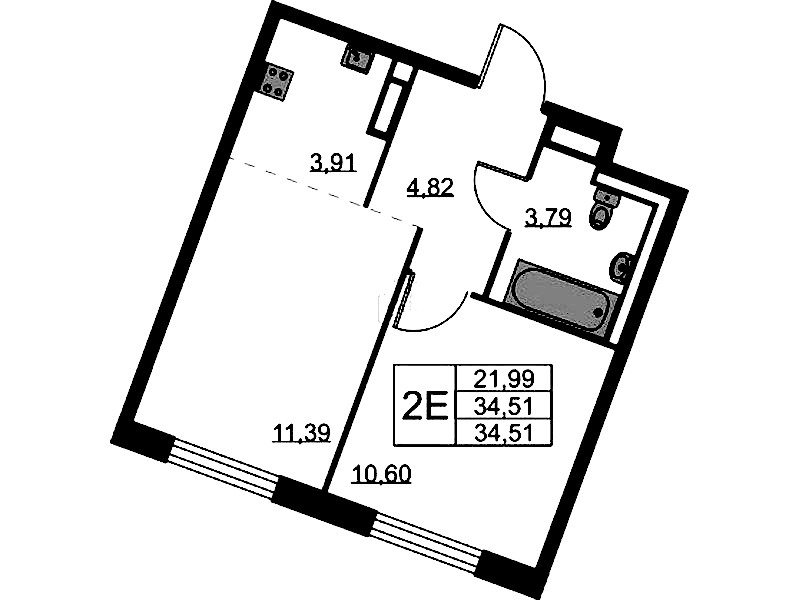 1-комнатная квартира 34.51 м², 3/9 эт., ЖК «Квартал Лаголово»